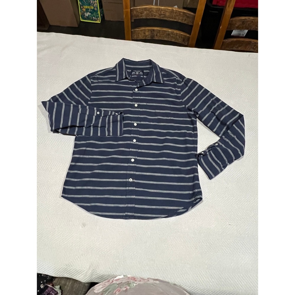 American Eagle Men's Medium Long Sleeve Navy Striped Button Down Dress Shirt